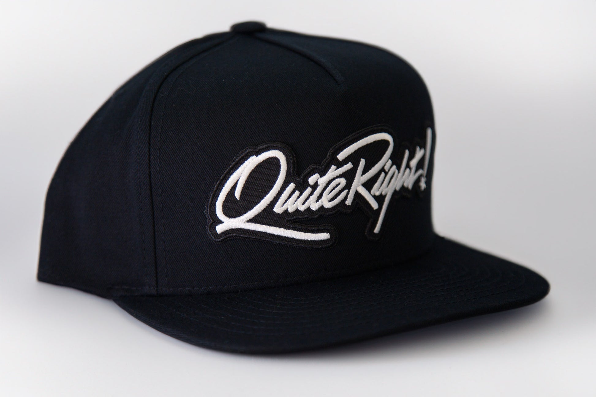 Quite Right Records Black Snapback hat with script patch